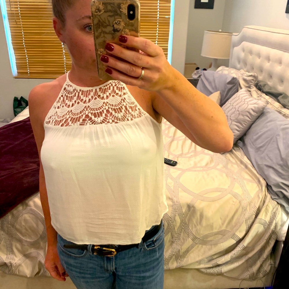 High-neck, crocheted swing tank